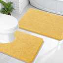 OLANLY Bathroom Rugs Sets 2 Piece, Soft Absorbent Chenille Bath Mats and U-Shaped Contour Toilet Mat Area Rug Set, Machine Washable Bath Carpet, Home Decor Accessories(30"x20"+24"x20", Yellow)