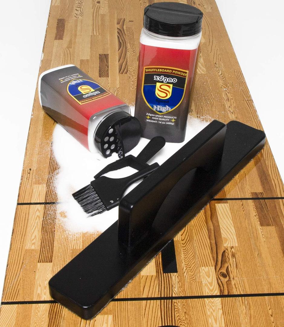 Shuffleboard Sand with Shuffleboard Brush - Shuffleboard Wax Set for Shuffleboard Table + Shuffleboard Brush + Mini Dustpan and Brush (2 Cans High Speed + Short Brush)