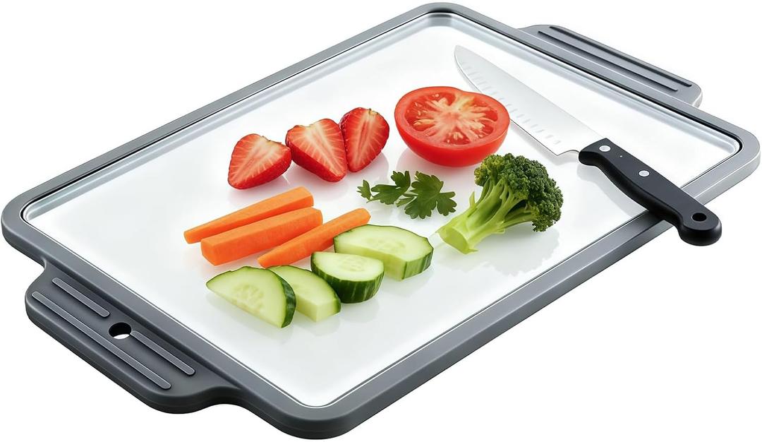 Eralivmart Tempered Glass Cutting Board for Kitchen Clear Glass Cutting Board with Non Slip Silicone Edges Chopping Board with Hanging Hole for Countertop Kitchen Dishwasher Safe
