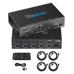 USB 3.0 KVM Switch HDMI 4 Computer 1 Monitor 4K 60Hz SPDIF L/R Hotkey - Share one Set of Keyboard Mouse Printer,1080p 120Hz 144Hz HDCP Bypass,4X USB3.0 Cable,IR Remote Ext. Windows Mac 41KVMP