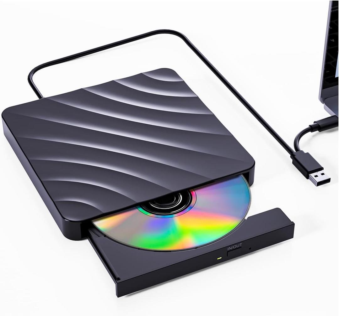 External CD DVD Drive for PC - USB 3.0 CD Burner DVD Player for Laptop, External Optical Drives for PC/MacBook, Disc Reader for Windows 11/10/8/7/XP/Vista, Linux, Mac (Glossyblack)
