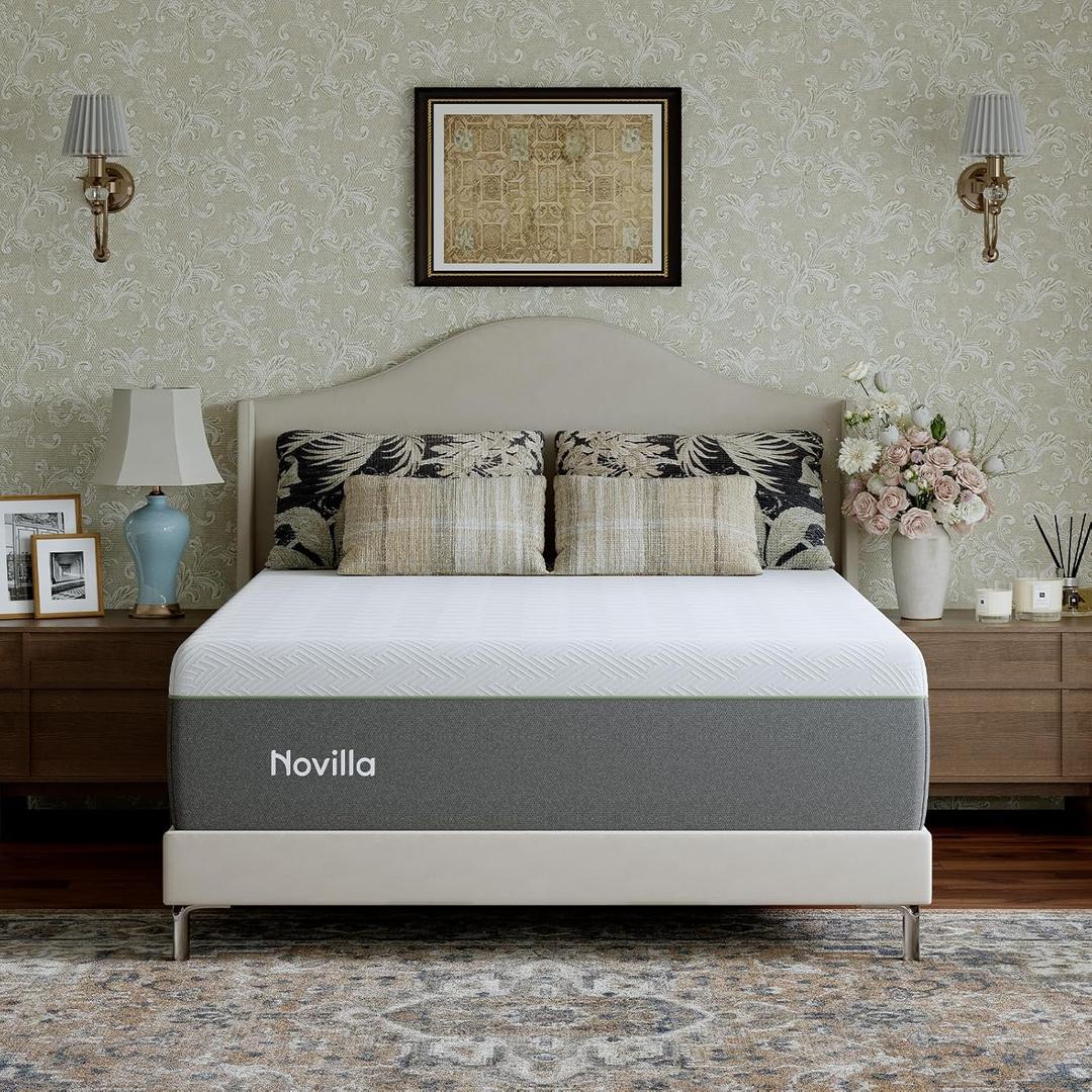 Novilla Bliss Green Tea Mattress Queen Size, 12 Inch Gel Queen Mattress Memory Foam in a Box for Hot Sleepers with Nylon Cover, Cool Comfort & Back Pain Relief & Motion Isolating with Certified Foam