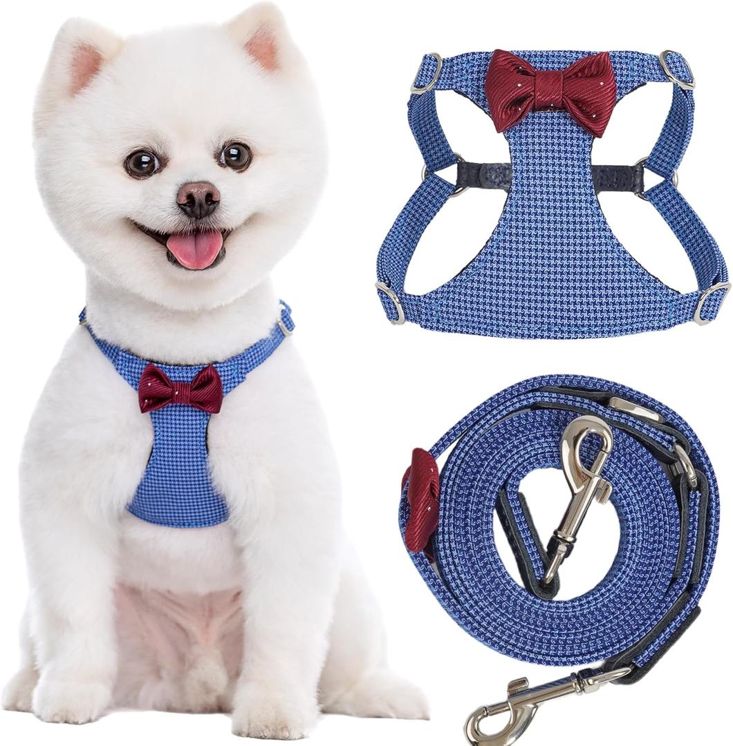 Puppytie No Pull Small Dog Harness with Multifunction Dog Leash,Lightweight Soft Adjustable No Choke Escape Proof Pet Harness Vest Pet Harness Vest,Plaid Blue,S (9-17.5lb)