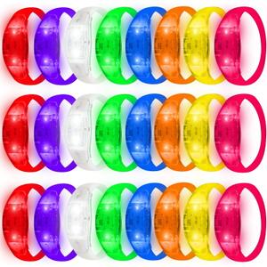 24 Pack Light UP Bracelets Sound Activated Flashing Bracelet Music Control Glow in the Dark Bracelets for Rave Game Prizes Carnival Concerts Night Events Mardi Gras Party Favors
