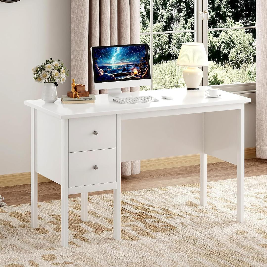43.3" White Computer Desk with Drawers for Home Office
