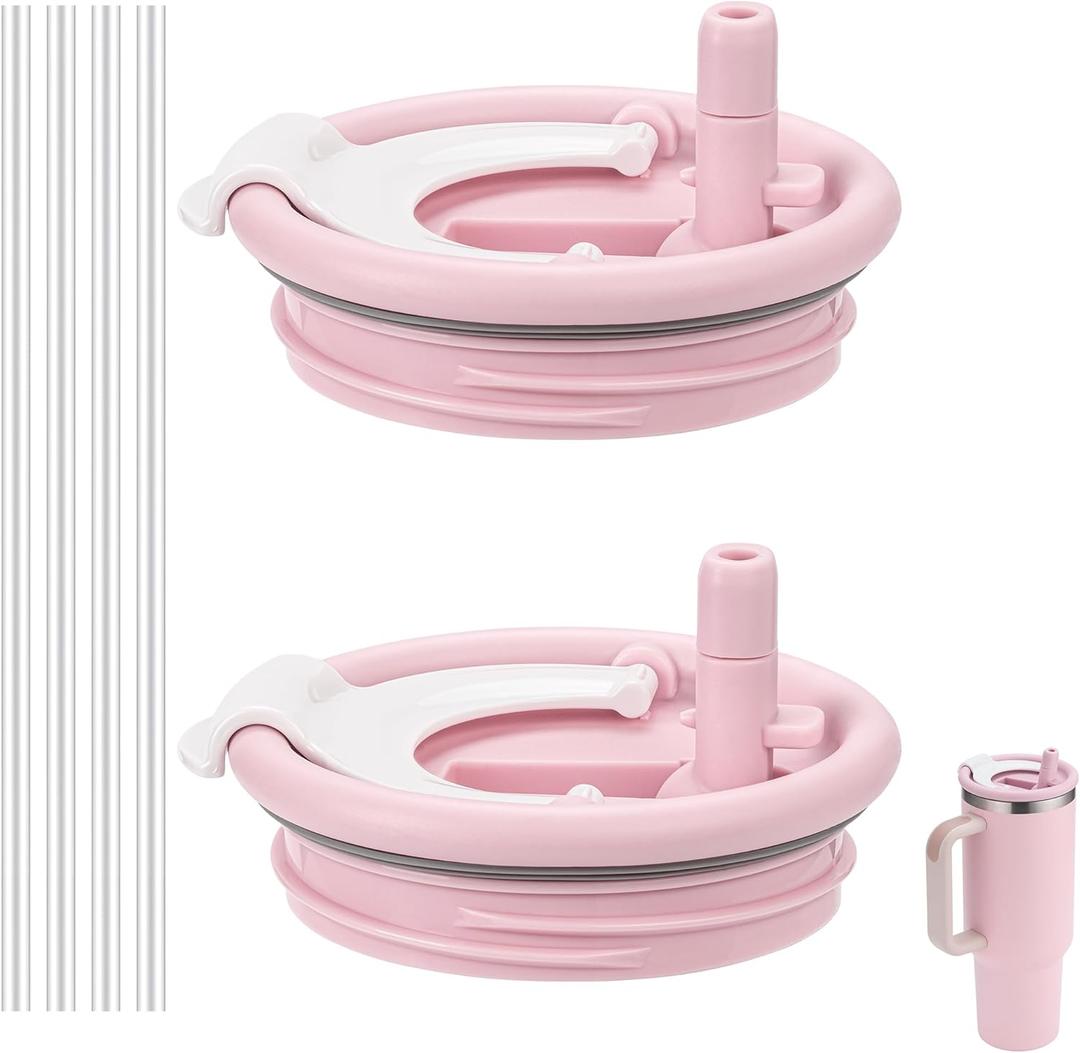 40 oz Tumbler Flip Straw Lid Replacement for Stanley Quencher, 2PCS Spill Proof Tumbler 40oz Replacement Lid for Stanley Cup(Pink 2 Pack)