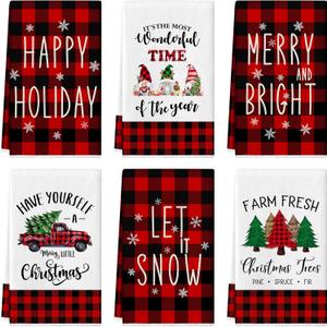 Christmas Kitchen Towels Dish Towels 18 x 27 Inch Buffalo Plaid Kitchen Decor Winter Holiday Tea Towels Hand Towels Christmas Absorbent Drying Cloth for Cooking Set of 6