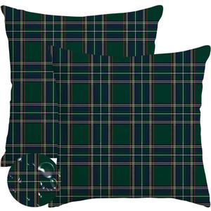RABUSOFA Christmas Pillow Covers 20x20 Inch Set of 2 Indoor Outdoor Waterproof Scottish Tartan Plaid Classic Throw Decorative Cushion Cases for Christmas Decor Decorations Couch Patio Dark Green