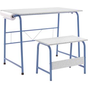 Project Center, Kids Craft Table with Bench In Blue / Spatter Gray 55126, 37.75"W x 21.75"D x 28"H