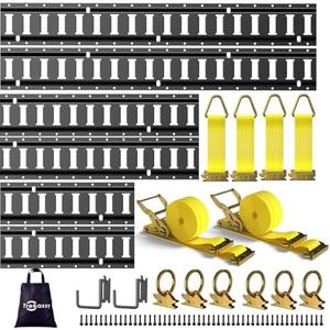 Trekassy E Track Tie-Down Rail Kit, 20 Pcs Set Etrack kit: 16in+2ft+3ft Rails, 6 O-Rings, 4 Tie Offs, 2 J-Hooks for Trailers, Vans, Trucks, Garages