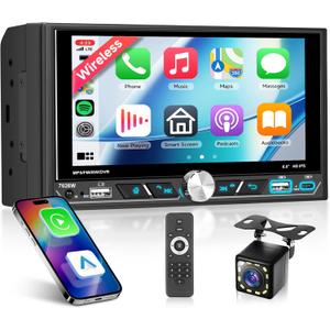 Wireless CarPlay/Android Auto Double Din Car Stereo, 6.8" HD IPS Touch Screen Radio, Bluetooth 5.2, Mirror Link, AM/FM Radio, Type-C Charging, Dual USB, SWC+Backup Camera
