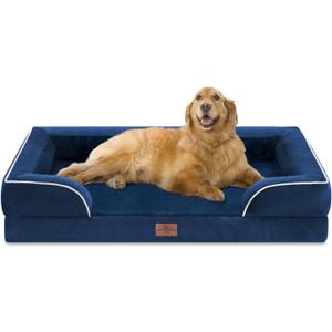 Comfort Expression Orthopedic Dog Bed for Extra Large Dogs 42x30 Inch, Waterproof Egg Crate Foam XL Pet Bed with Removable Bolsters, Dog Couch with Washable Cover & Non-Slip Bottom, Navy Blue