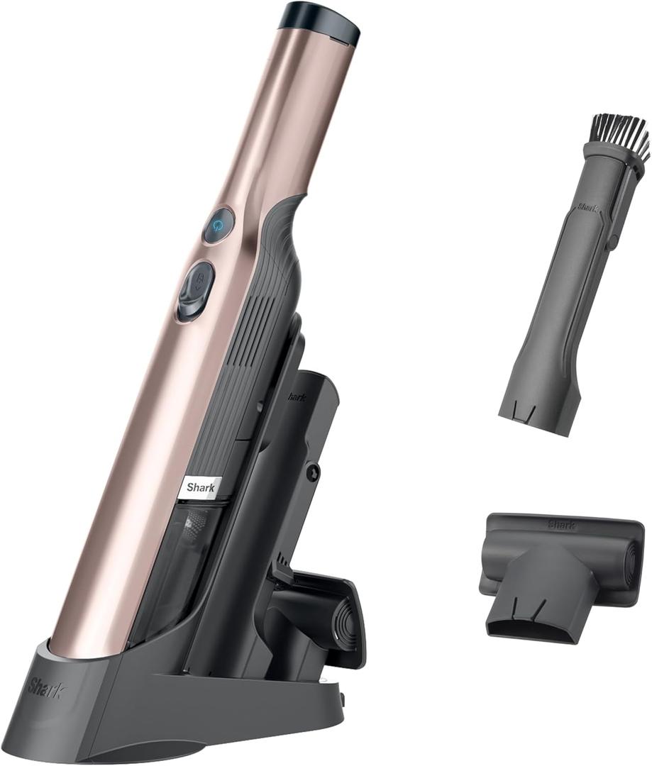 Shark WANDVAC Cordless Hand Vac, Lightweight, Portable at 1.4 lbs., Powerful Suction, Charging Dock, One-Touch Empty for Car & Home, Multi-Surface Pet Tool & Duster Crevice Tool, Rose Gold, WV201RGBRN