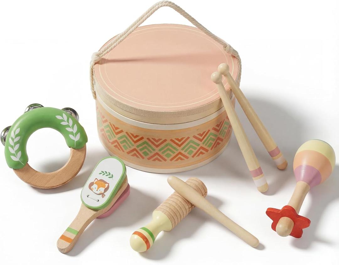 Drum Set for Kids - Toys for 2 3 Year Old Boy Birthday Gifts - Wooden Montessori Musical Instruments for Toddlers 2-4, Preschool Musical Toys with Drum for Kids Age 3-5