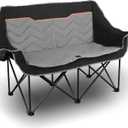 Double Camping Chair Oversized Padded Camping Sofa for 2 Person, Foldable Loveseat with Dual Cup Holders & Wine Glass Holders, Double Folding Chair Camping Couch for Beach, RV, Patio, Black