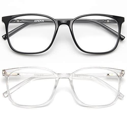 Gaoye Blue Light Blocking Glasses Women/Men, Computer Gaming Fake Eyeglasses Anti UV Ray-Spring Hinge (2 Pack, Light Black and Transparent)