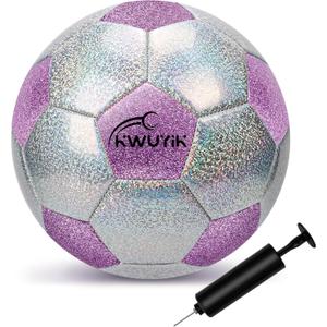 Soccer Ball Size 3 4 5 Glitter Pink Purple Black Silver with Pump Toddler Soccer Ball for Kids Aged 3-6 6-8 8-12 Outdoor Training Ball for Girls Boys Children Youth Teens