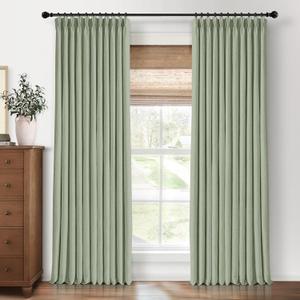 CAPALOCA Pinch Pleated Curtains Blackout, Linen Blackout Curtains 90 inches Long 2 Panels Set for Bedroom, Thermal Insulated Pinch Pleated Drapes for Living Room, 40"W x 90"L (Pack of 2), Light Sage