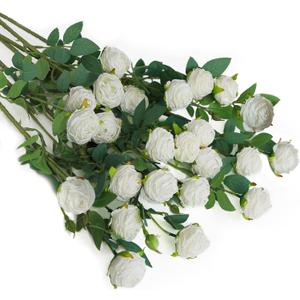 CHIAVE 8pcs 25 Flower Buds Artificial Vintage Roses Fake Silk Rose Flowers with Long Stem for DIY Bouquets Wedding Centerpiece Party Home Kitchen Shorp Decoration-White