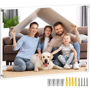 QWORK 18x24 Clear Acrylic Floating Frameless Picture Frame - Double Panel, Wall Mount, UV Protection, for Degrees, Certificates, Photos (Full Frame 20.5x26.5 inch)