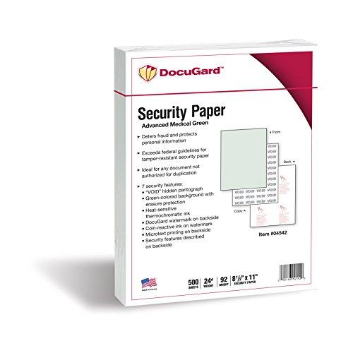 DocuGard Medical Security Papers, 24 lb Bond Weight, 8.5 x 11, Green, 500/Ream