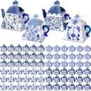 Fullhawl 48 Pcs Tea Party Favor Boxes Candy Blue and White Treat Gift Boxes Chinoiserie Teapot Favor Boxes Tea Time Party Decorations with Chinoiserie Floral Print for Wedding Bridal Tea Party Guest