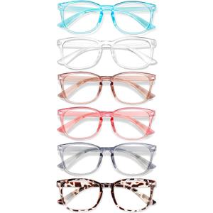 Blue Light Glasses for Woman Men | 99% Blue Light Blocking Glasses for Computer Gaming TV Phone Screen Square Frame | Anti Eyestrain & UV Glare Protection - 6 Pair (6 Pack Mix Coler-1)