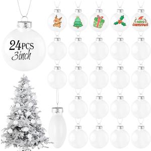 KIMOBER 24PCS Plastic Discs Ornaments,3.15 Inch White Flat Sphere Fillable Christmas Hanging Ornament Ball for DIY Craft Xmas Tree Decoration