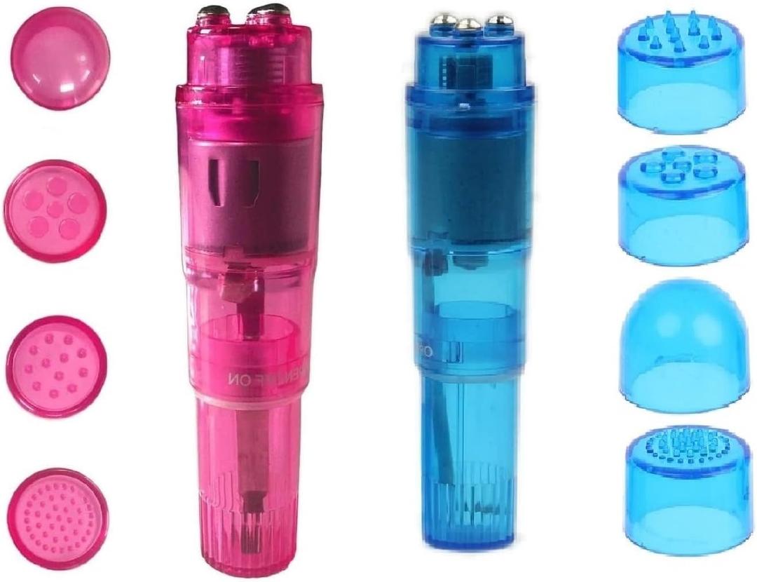 Mini Massager Handheld with 4 Heads Pocket Pen for Body, Face, Neck, Head,Back (Pink and Blue)
