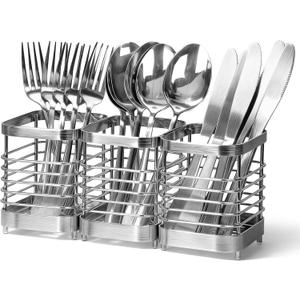 Utensil Holder, Stainless Steel Utensil Drying Rack for Kitchen Counter, Silverware Cutlery Flatware Holder Forks, Knives, Spoons, Chopsticks Organizer (Silver)