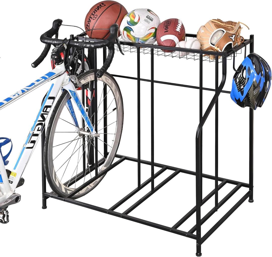 Mythinglogic Garage Bike Storage Rack, Freestanding Organizer for Adult or Kids Bike, 3 Bicycle Holder for Indoor and Outdoor Use