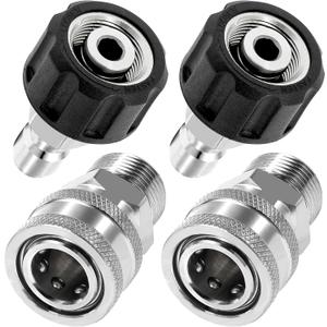 Tool Daily Pressure Washer Adapter Set, Quick Connect Kit, M22 14mm to M22 Metric Fitting, Stainless Steel, 5000 PSI, 4 Pcs