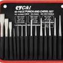 C&T 16-Piece Punch and Chisel Set With Storage Pouch, Including Taper, Cold Chisels, Pin, Center, Chrome Vanadium Steel