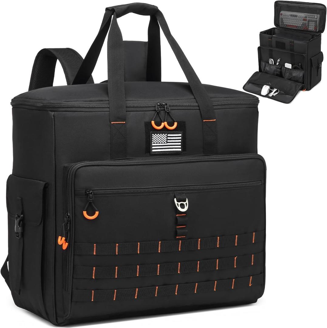 Computer Desktop Tower Carrying Case - Portable PC Travel Case for Full Tower ATX Computer Case, PC Carrying Case Bag with Padded Shoulder Straps, Holds Desktop CPU, Keyboard, Mouse, Black