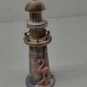 CoTa Global Flamingo Beach Lighthouse Decor - Handmade and Crafted Wooden Lighthouse Decoration with Sea Shells, Decorative Beach Style Tabletop Centerpiece, Nautical Themed Home Decor - 8.5 Inch