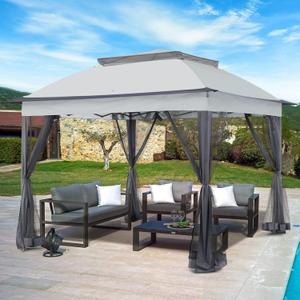 11x11 Outdoor Pop up Gazebo Tent with Mesh Walls for Patio, Lawn, Backyard and Deck, Gray