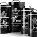 Black Canisters Sets for the Kitchen, Airtight Kitchen Canisters for Countertop, Flour and Sugar Containers, Tea Coffee Sugar Canister Set, Black Kitchen Decor and Accessories, Set of 4