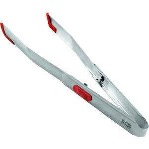 Kuhn Rikon Soft Stainless Steel SoftEdge Tweezer Tongs with Silicone Edge, Red, Locking