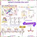 Unicorn Birthday Decorations, Unicorn Rainbow Balloon Arch Decorations Kit with Happy Birthday Banner, Dreamy Cake Topper, Tablecloth and Headband for Girl Party Supplies