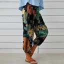 Women's Casual Lantern Tapered Harem Pants Loose Fit Style Flax Ankle Trousers Summer Baggy Slacks with Pocket (M)