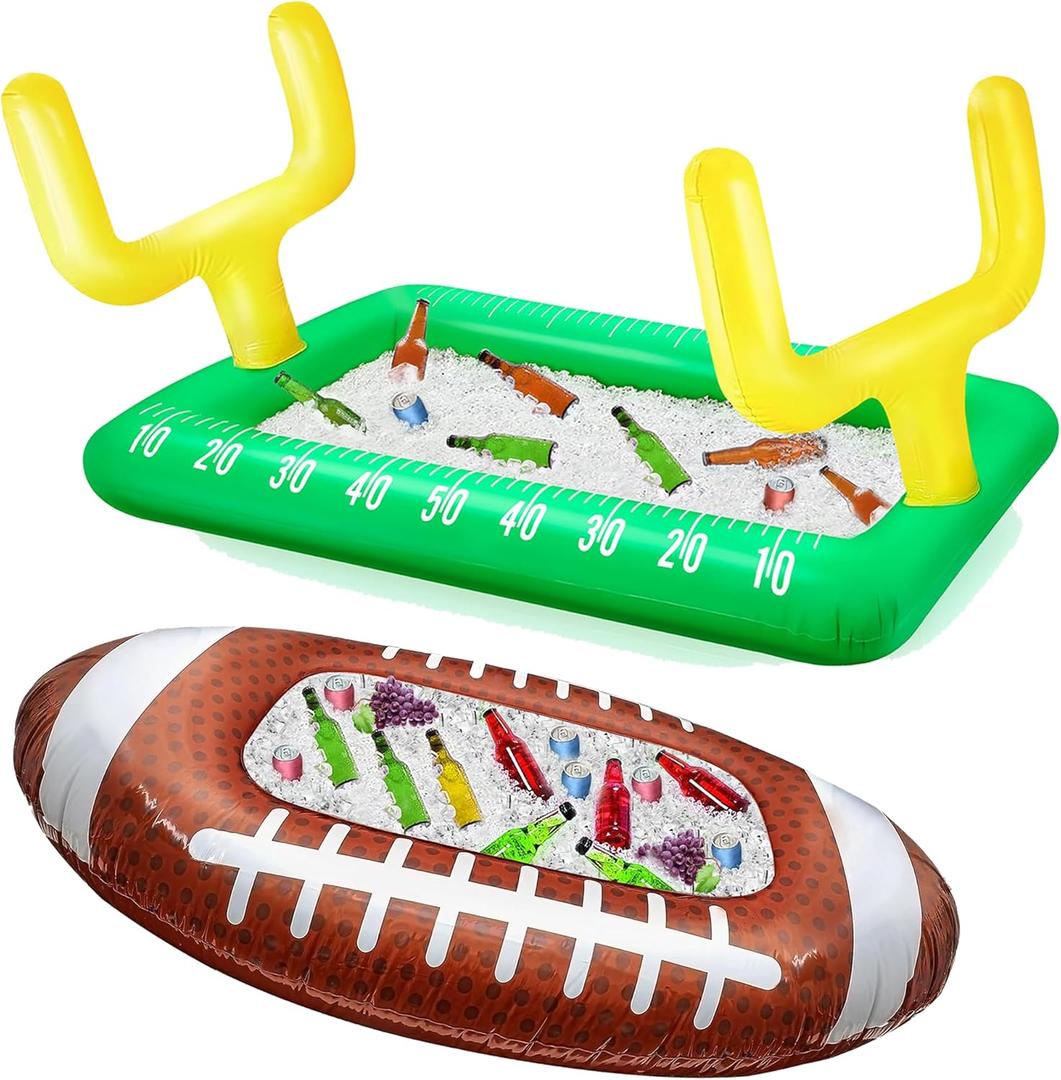 Erweicet 2pcs Inflatable Football Cooler for Parties, Super Bowl Party Decorations, 51*27*21 Inch, 38850 Cubic Centimeters, Plastic, Polyethylene Insulation