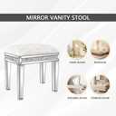 Mirrored Vanity Stool with Crushed Diamond Inlay Velvet Cushion 19.7'' Tall Stylish Makeup Chair for Bedroom, Vanity Chair, Ottoman for Living Room, White