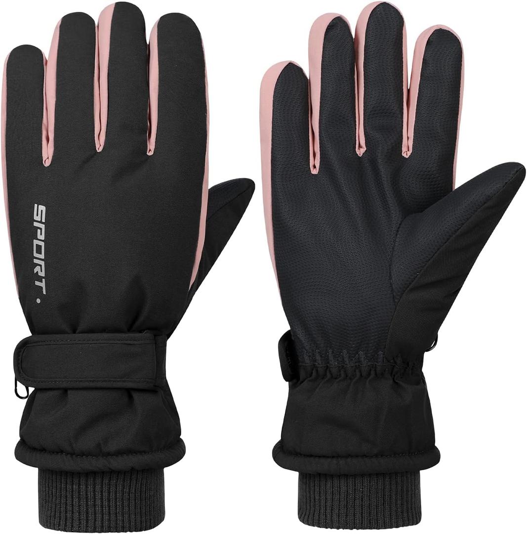American Trends Winter Ski Gloves for Women Waterproof Winter Gloves Touchscreen Snow Gloves (One Size, Black)