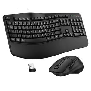 Wireless Keyboard and Mouse Combo, 2.4G Full Size Wave Keys Ergonomic Keyboard with Wrist Rest and 3-Level DPI Adjustable Wireless Ergonomic Mouse for Windows, Mac OS Desktop/Laptop/PC(Black)