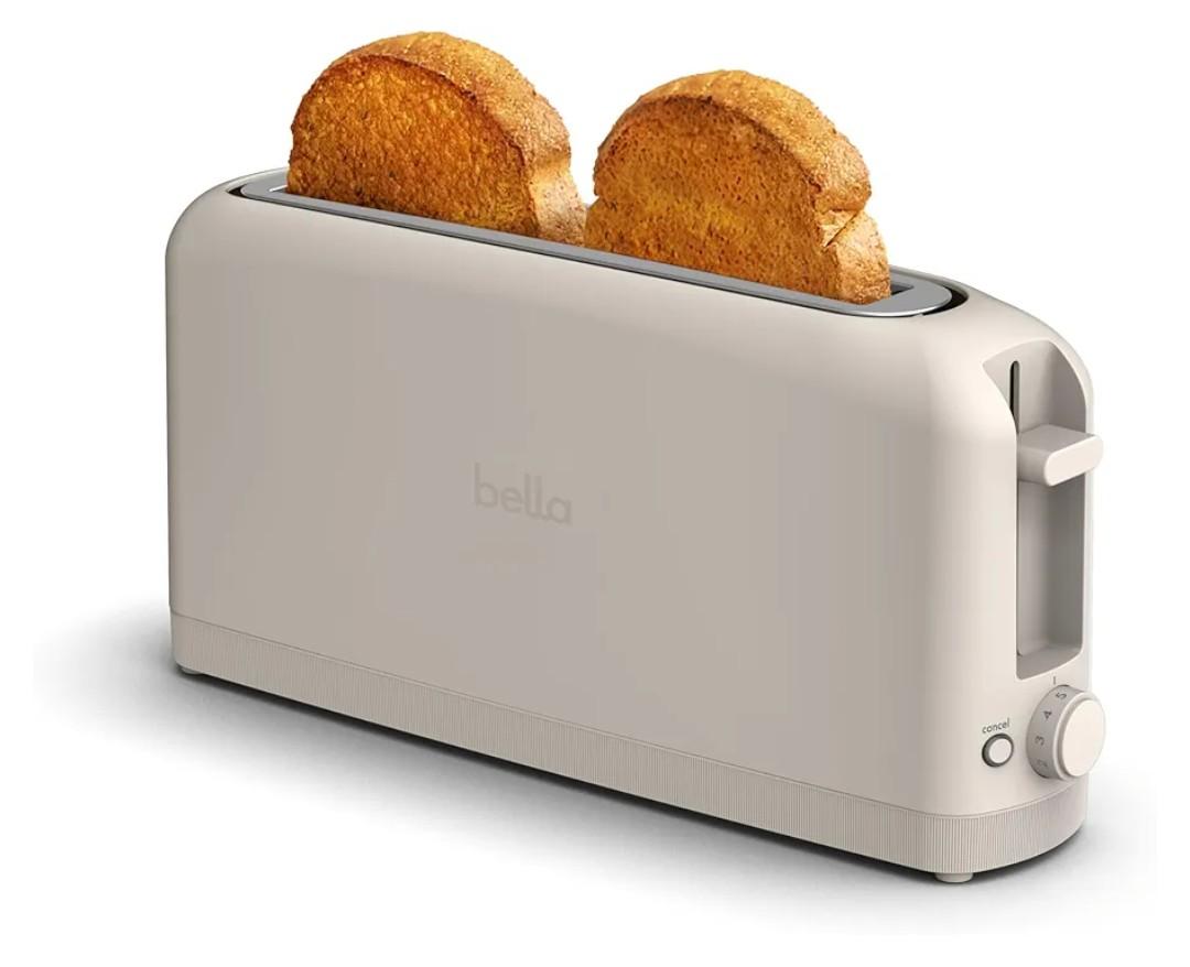 bella 2 Slice Slim Toaster, Fitsanywhere™ Kitchenware, 6 Setting Shade Control with Reheat & Cancel Buttons, Fits sourdough, 10” Long Slot, Anti Jam & Auto Shutoff, 900 Watt, Oatmilk