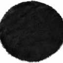 Black Round Rug 4ft Circle Fluffy Fuzzy Furry Rug for Bedroom Living Room Dorm Faux Sheepskin Fur Shaggy
