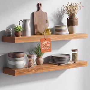 Homeforia 30 Inch Floating Shelves, High-End Solid Pine Wood, Set of 2