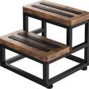 2 Step Wooden Step Stools for Adults Kids, Heavy Duty Stepping Stools Wooden Bed Step Stools for High Beds, Non-Slip 2 Bedside Foot Stool with 500 Lbs Capacity, Kitchen, Bed, RVS Step, Rustic Brown (Thickness: 1 INCH)