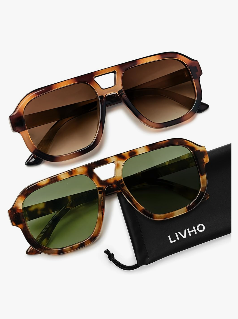 livho Trendy Polarized Square Aviator Sunglasses Women Men Square Eyewear Frame, Retro Sun Glasses for Women Men 2025 Shades