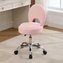 Home Office Chair Foldable Vanity Chair Vanity Stool with Storage 15.8" Spacious Seat 360 Swivel Height Adjustable Light Pink